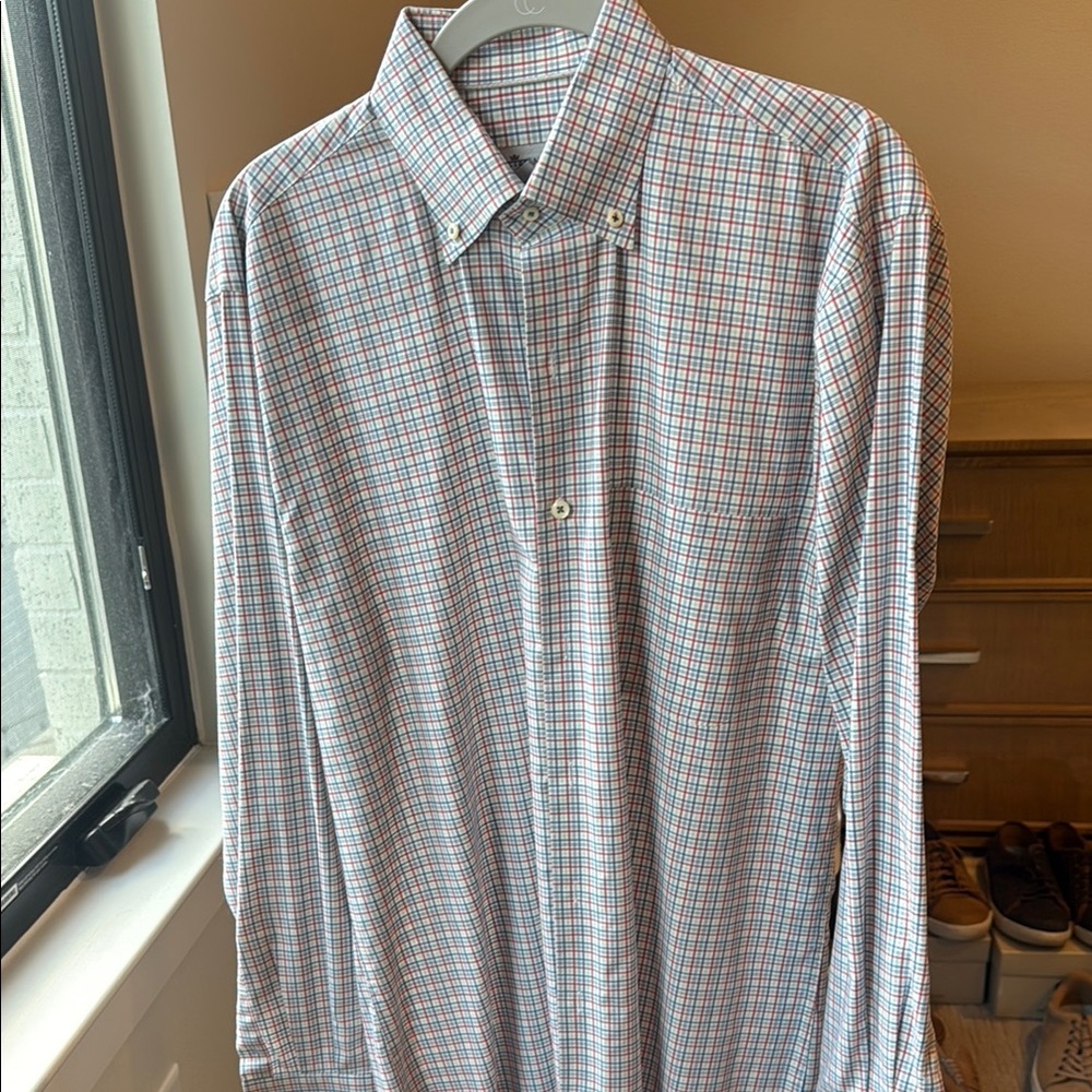 Peter Millar Blue and Red Casual Button Down Shirt